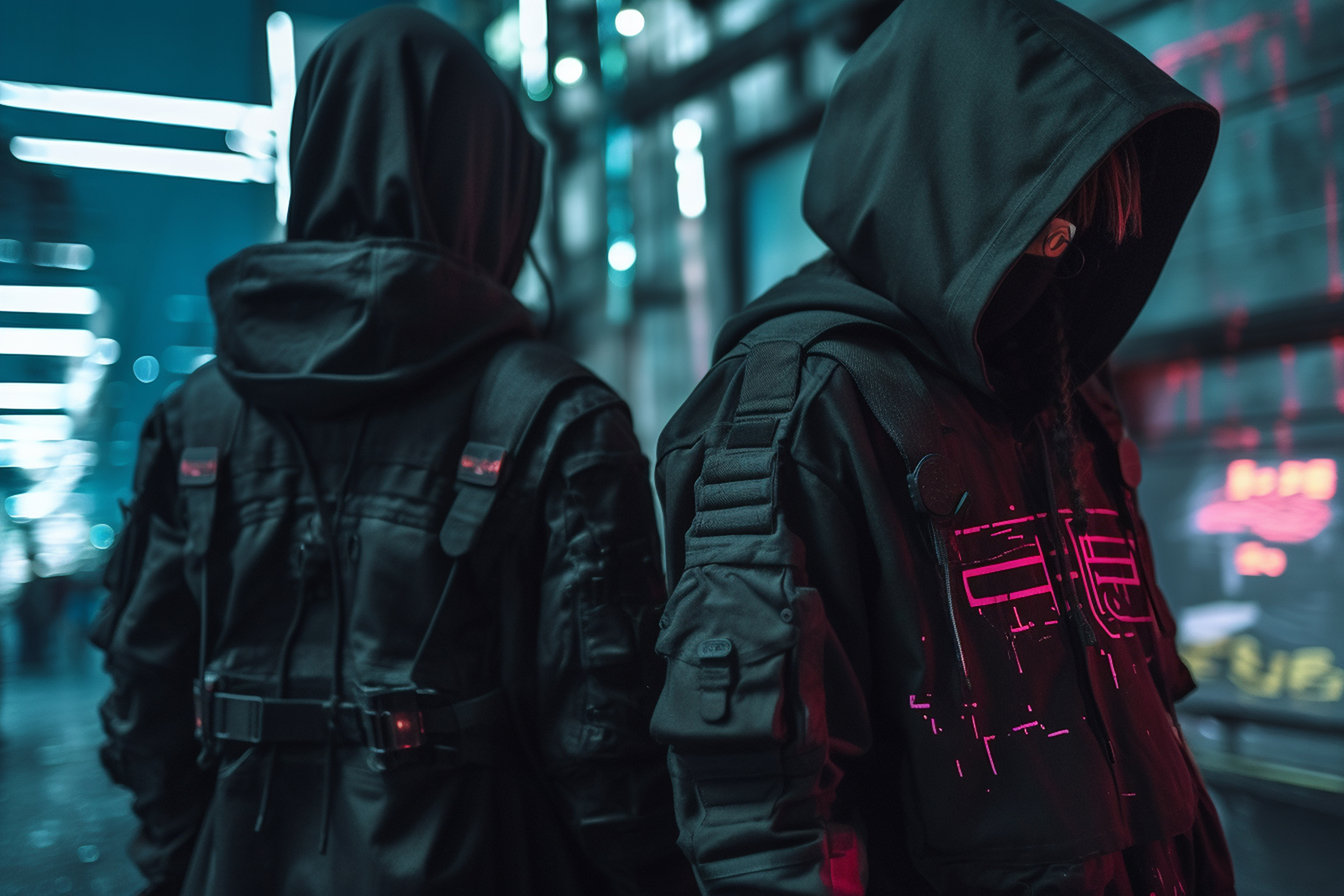 2 People clothed in Cyberpunk techwear