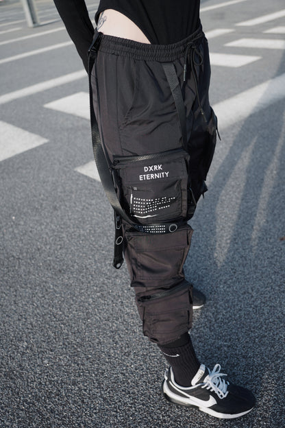 Techwear Cargo Pants, silk screen printed with the Logo Dxrk Eternity