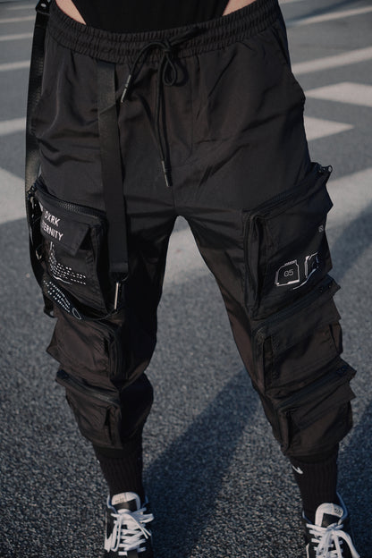 Techwear Cargo Pants, silk screen printed with the Logo Dxrk Eternity