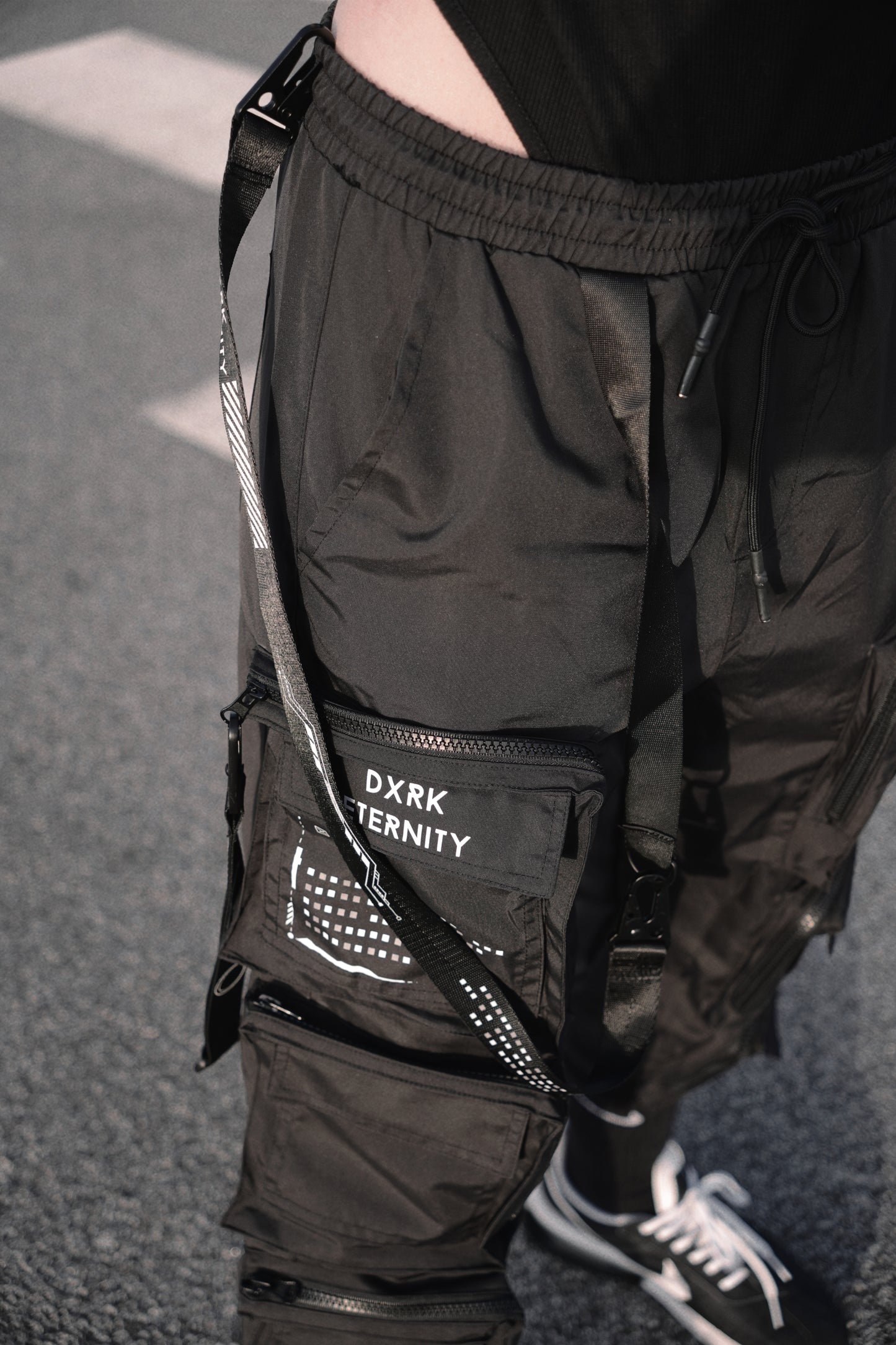 Techwear Cargo Pants, silk screen printed with the Logo Dxrk Eternity