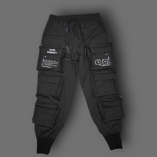 Techwear Cargo Pants, silk screen printed with the Logo Dxrk Eternity